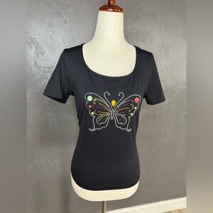 Blanca Line Black Short-Sleeve Butterfly Tee
